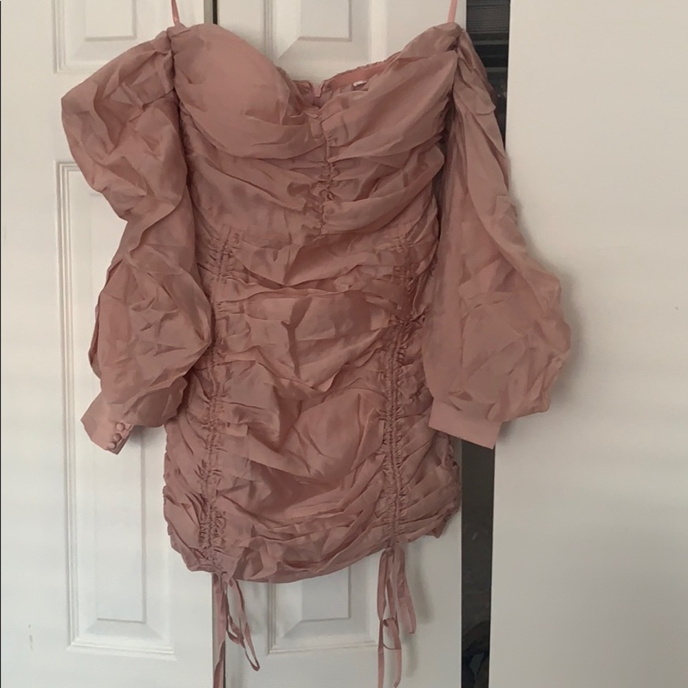Dusty Pink Balloon Sleeve Strappless Dress